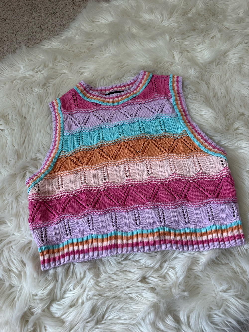 Forever 21 Pastel Striped Knit Tank - Pink, Lavender, Turquoise, Peach, Cream